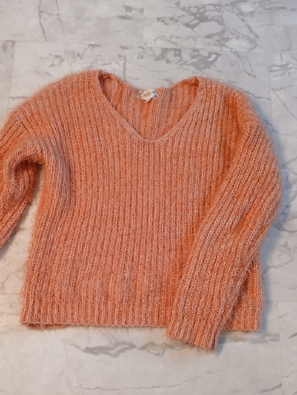Pink Rose Women's V-Neck Sweater in Peachy Orange